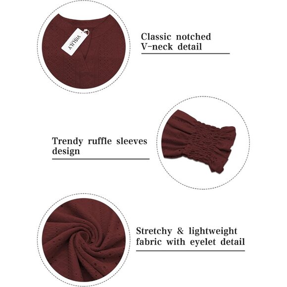 Plus Size Women Top Ruffle Long Sleeve V Neck Blouse Casual Work Dressy - Picture 4 of 5